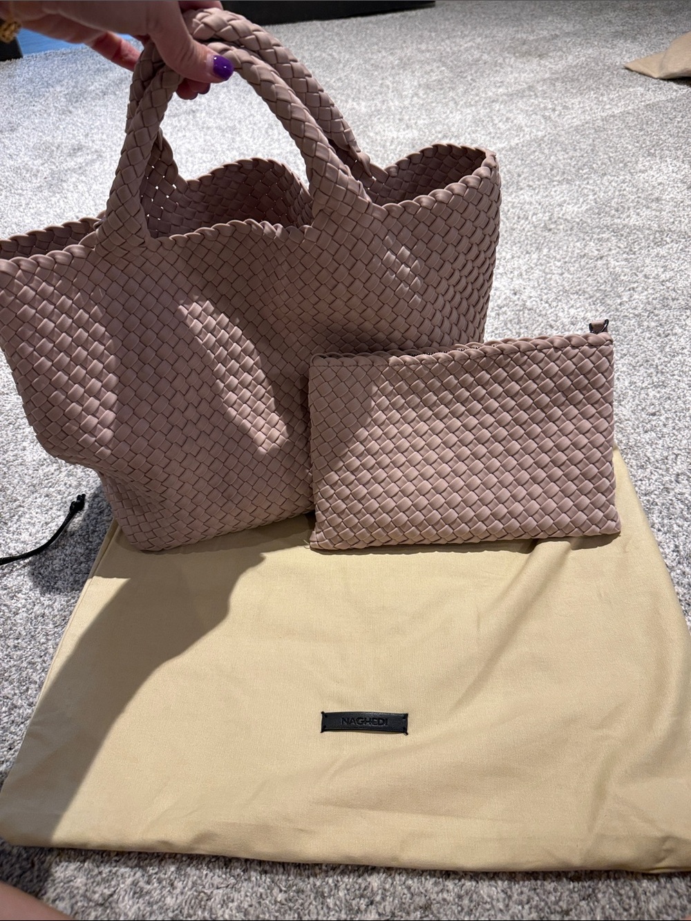 Naghedi Blush Pink Woven Tote with Pouch